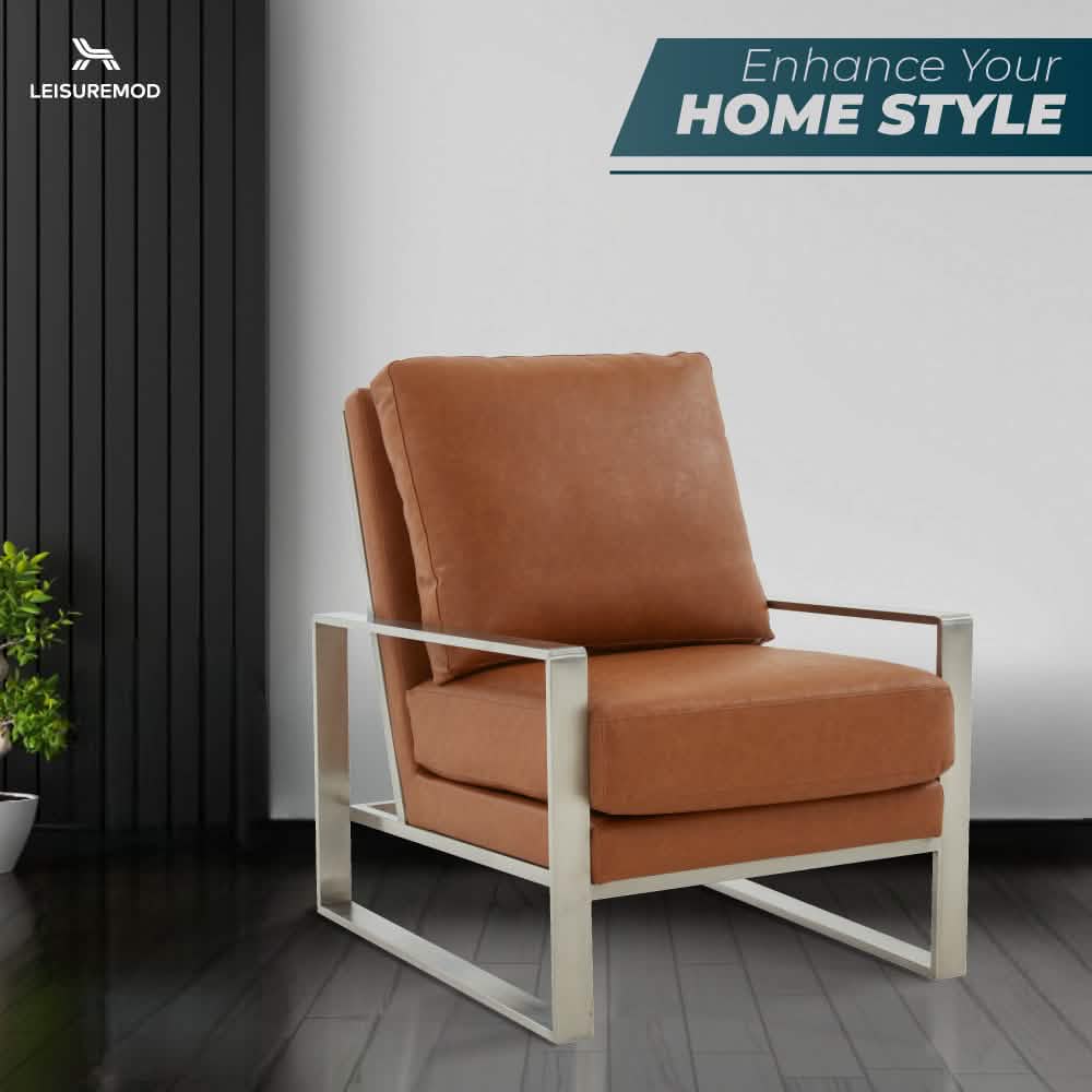 Jefferson Accent Armchair Upholstered in Velvet/Leather and Gold/Silver Metal Frame