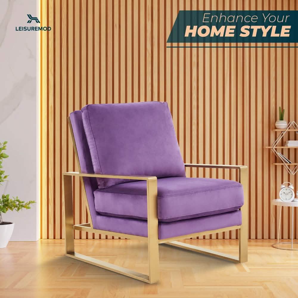 Jefferson Accent Armchair Upholstered in Velvet/Leather and Gold/Silver Metal Frame