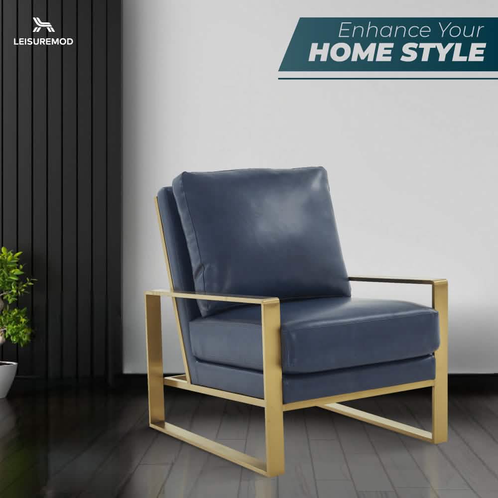 Jefferson Accent Armchair Upholstered in Velvet/Leather and Gold/Silver Metal Frame