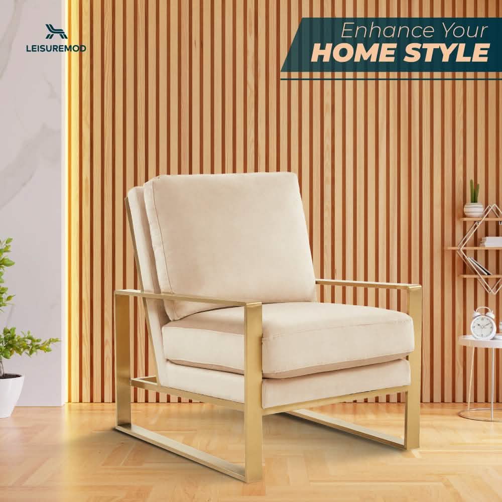 Jefferson Accent Armchair Upholstered in Velvet/Leather and Gold/Silver Metal Frame
