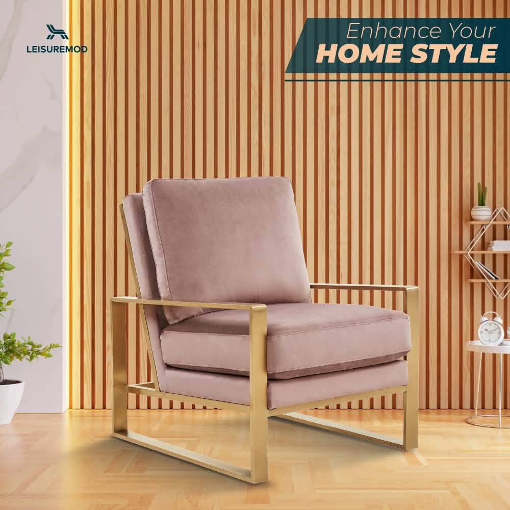 Jefferson Accent Armchair Upholstered in Velvet/Leather and Gold/Silver Metal Frame