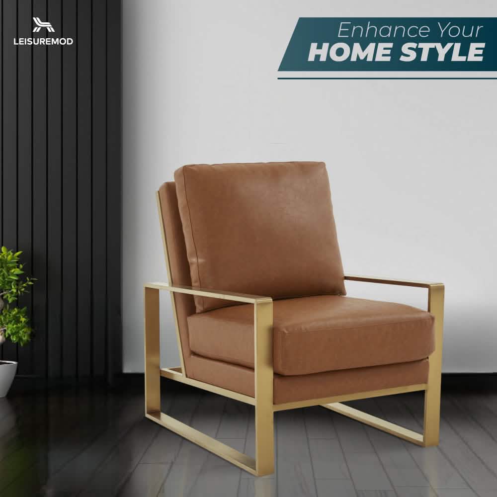 Jefferson Accent Armchair Upholstered in Velvet/Leather and Gold/Silver Metal Frame
