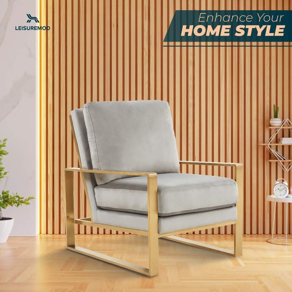 Jefferson Accent Armchair Upholstered in Velvet/Leather and Gold/Silver Metal Frame