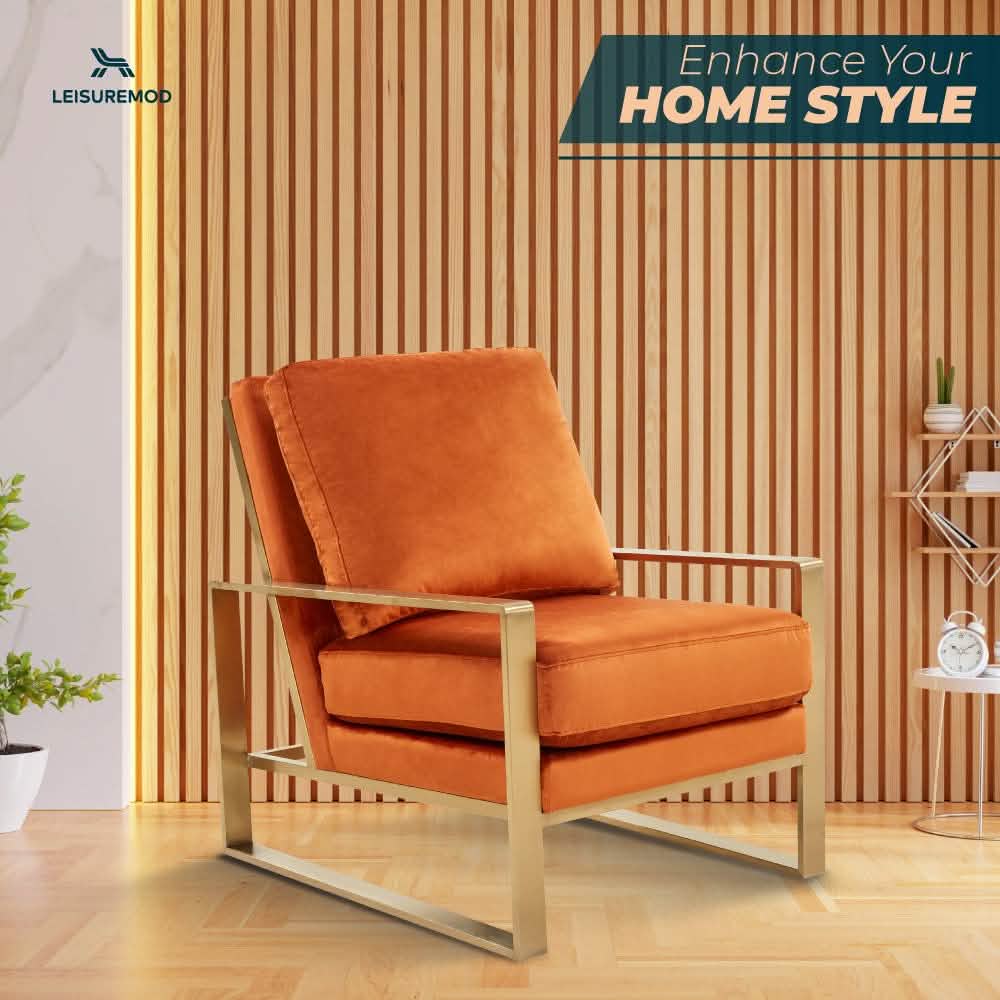 Jefferson Accent Armchair Upholstered in Velvet/Leather and Gold/Silver Metal Frame