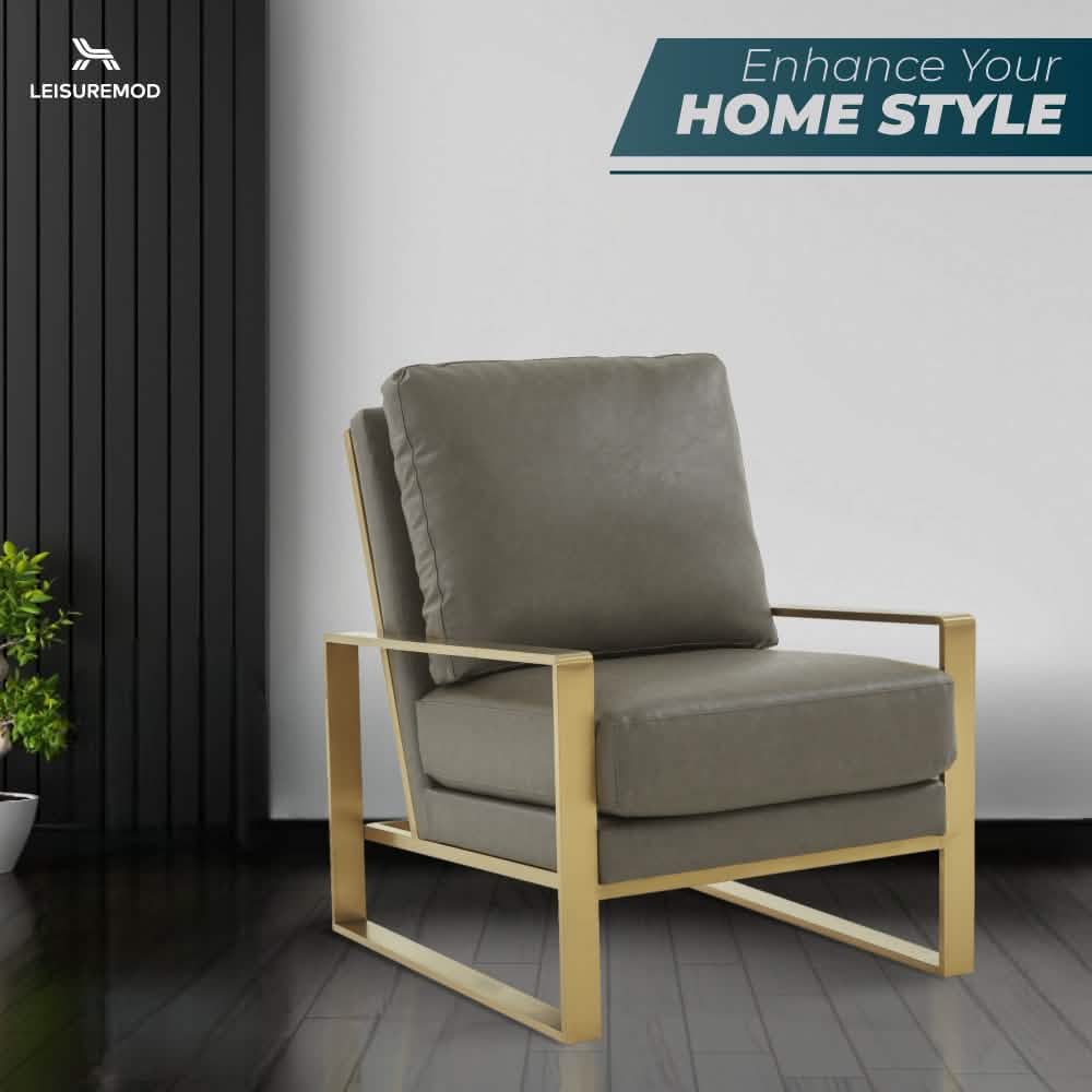 Jefferson Accent Armchair Upholstered in Velvet/Leather and Gold/Silver Metal Frame