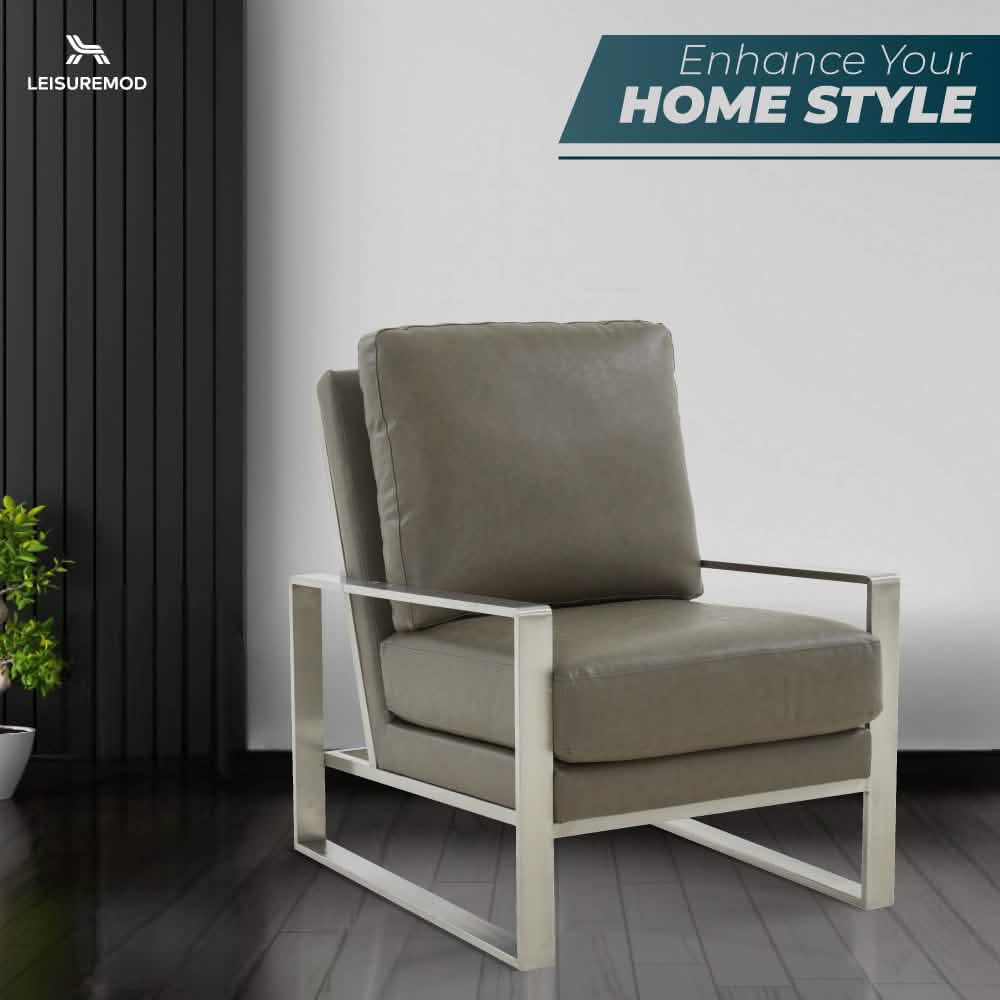 Jefferson Accent Armchair Upholstered in Velvet/Leather and Gold/Silver Metal Frame
