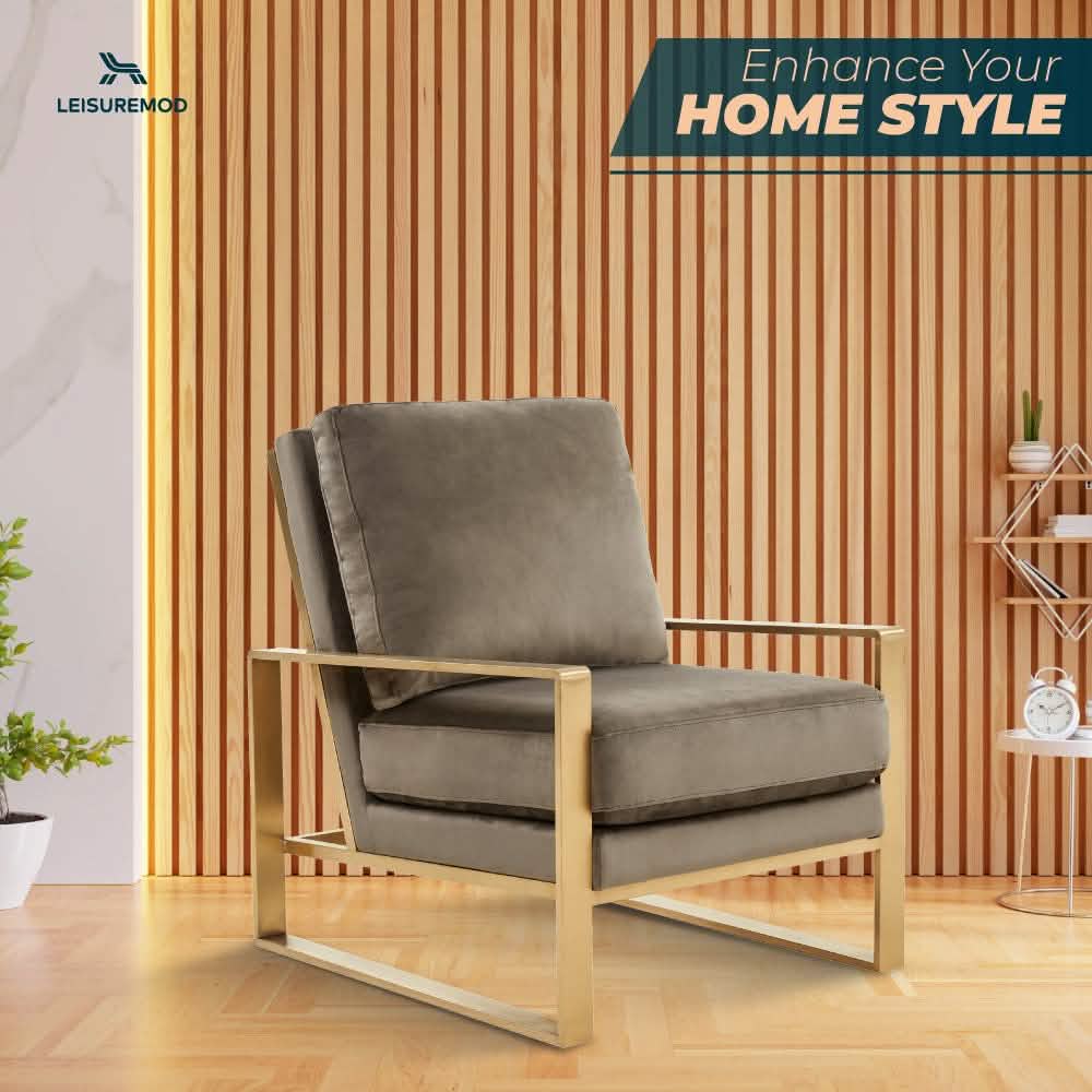 Jefferson Accent Armchair Upholstered in Velvet/Leather and Gold/Silver Metal Frame