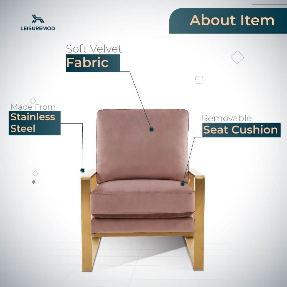 Jefferson Accent Armchair Upholstered in Velvet/Leather and Gold/Silver Metal Frame