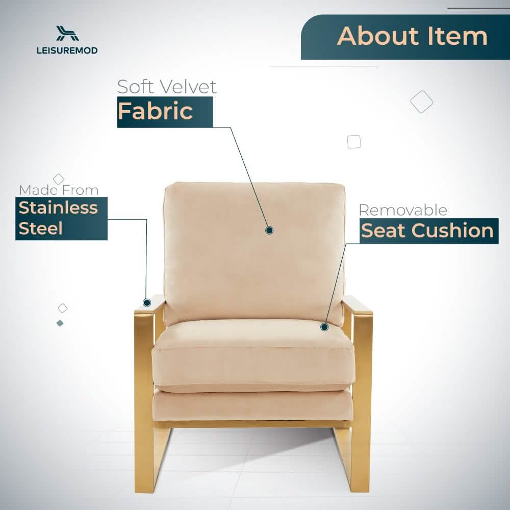 Jefferson Accent Armchair Upholstered in Velvet/Leather and Gold/Silver Metal Frame