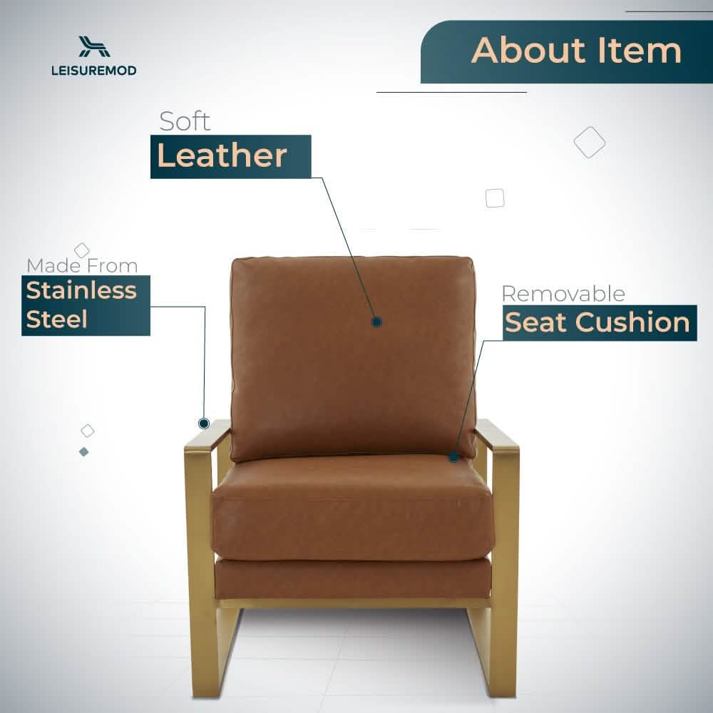 Jefferson Accent Armchair Upholstered in Velvet/Leather and Gold/Silver Metal Frame