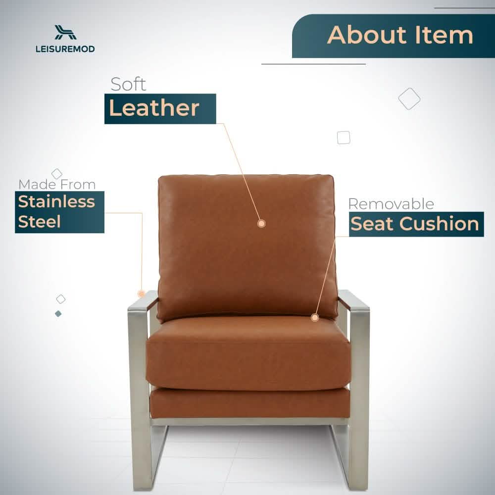 Jefferson Accent Armchair Upholstered in Velvet/Leather and Gold/Silver Metal Frame