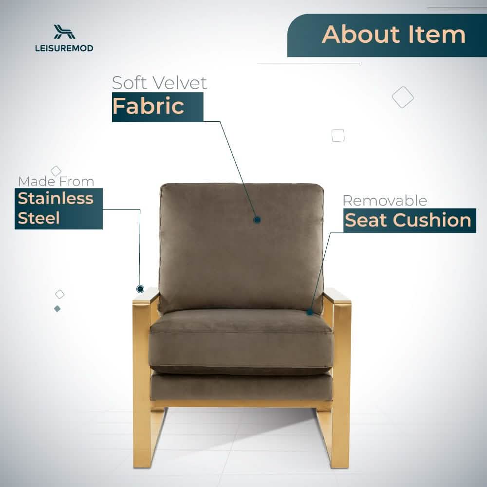 Jefferson Accent Armchair Upholstered in Velvet/Leather and Gold/Silver Metal Frame