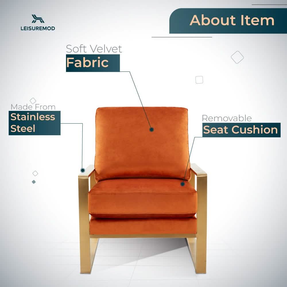 Jefferson Accent Armchair Upholstered in Velvet/Leather and Gold/Silver Metal Frame