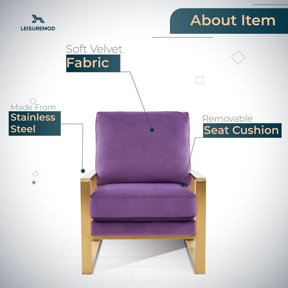 Jefferson Accent Armchair Upholstered in Velvet/Leather and Gold/Silver Metal Frame