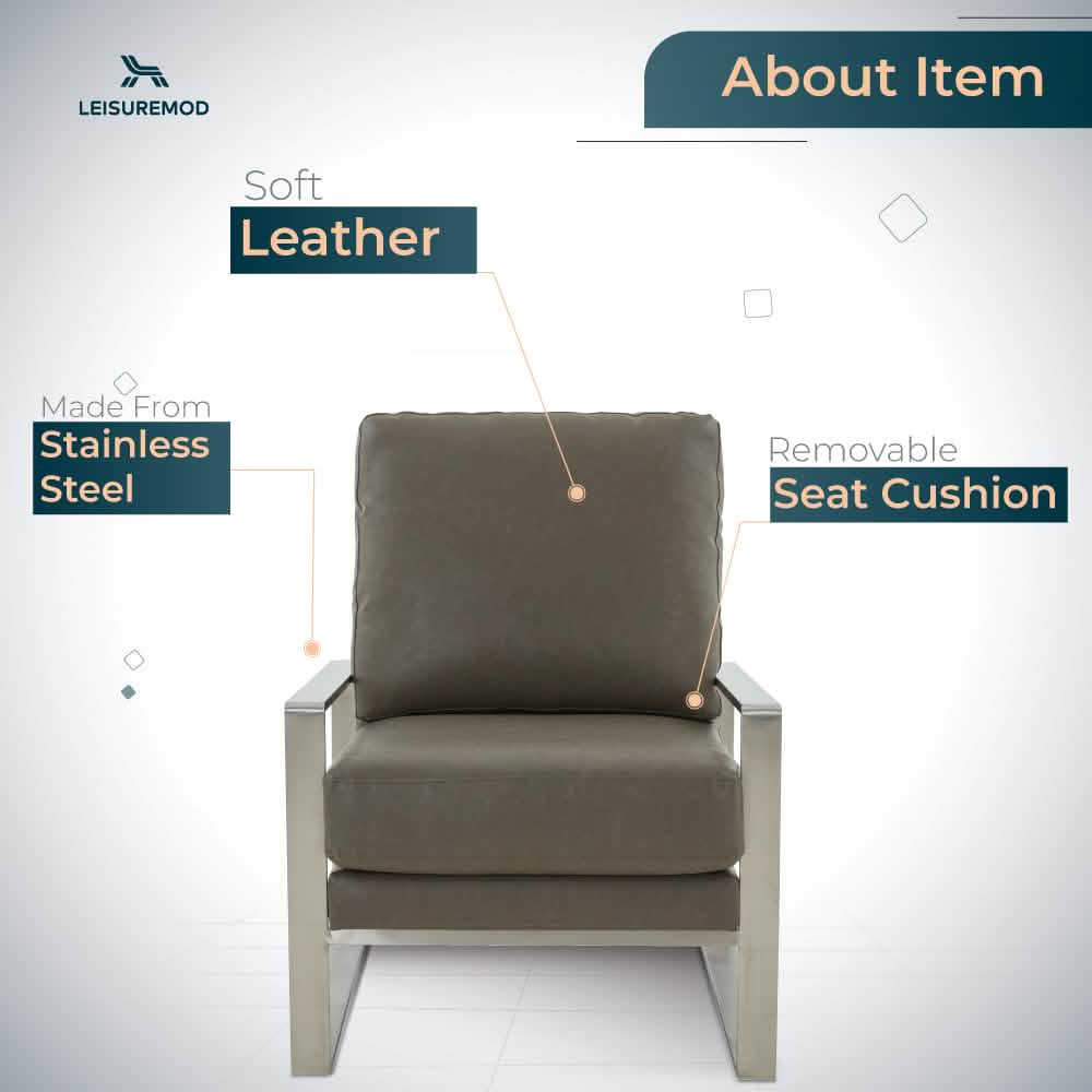Jefferson Accent Armchair Upholstered in Velvet/Leather and Gold/Silver Metal Frame