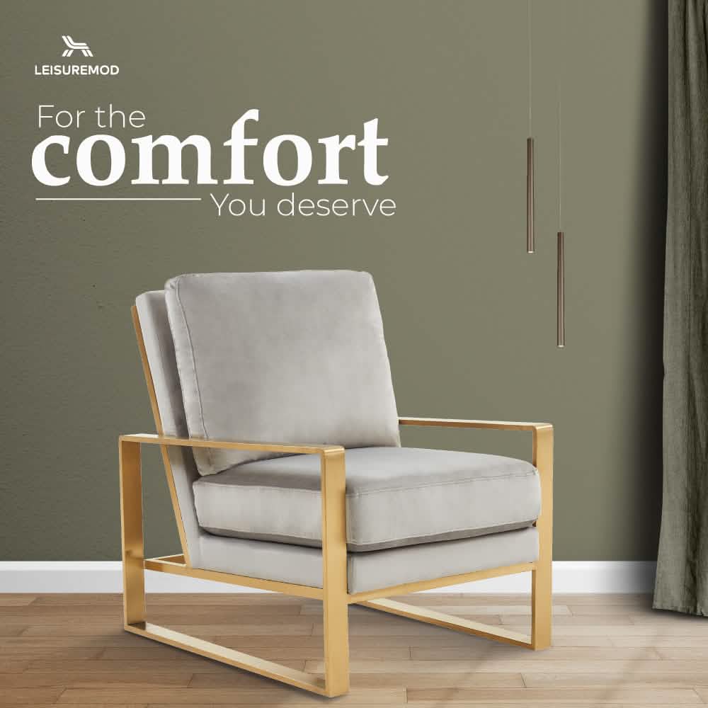 Jefferson Accent Armchair Upholstered in Velvet/Leather and Gold/Silver Metal Frame