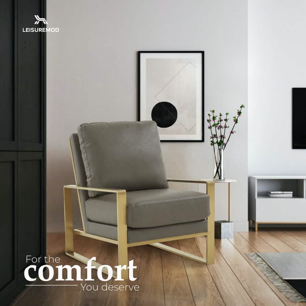 Jefferson Accent Armchair Upholstered in Velvet/Leather and Gold/Silver Metal Frame
