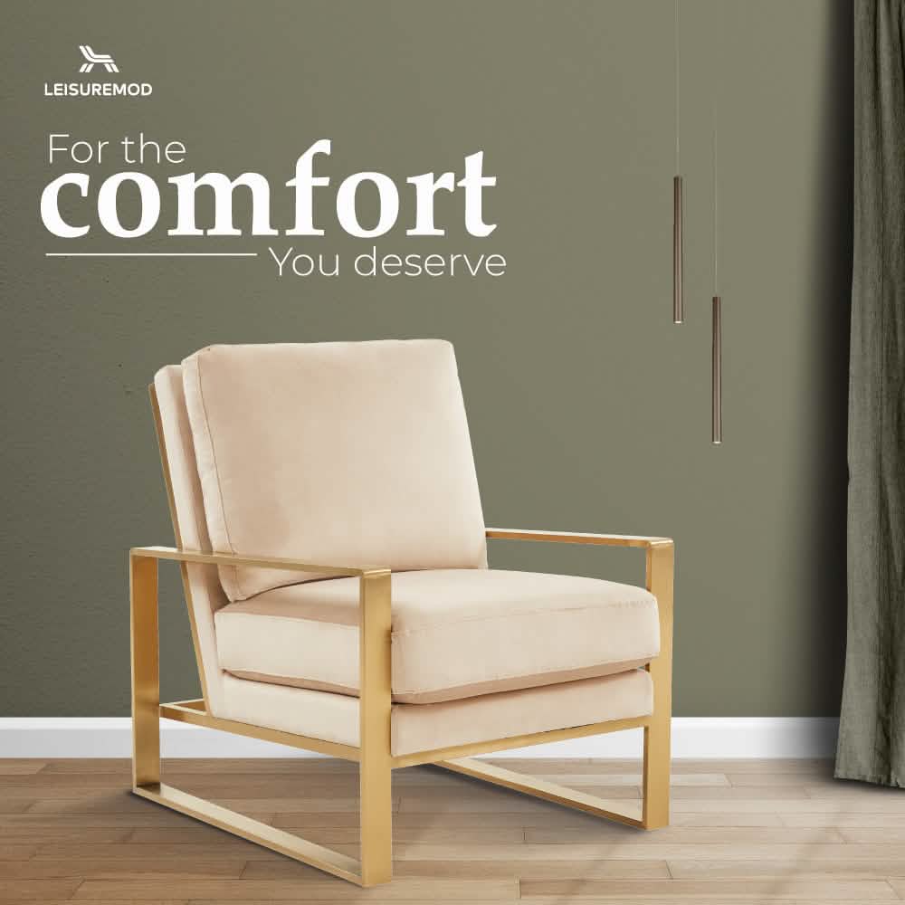 Jefferson Accent Armchair Upholstered in Velvet/Leather and Gold/Silver Metal Frame