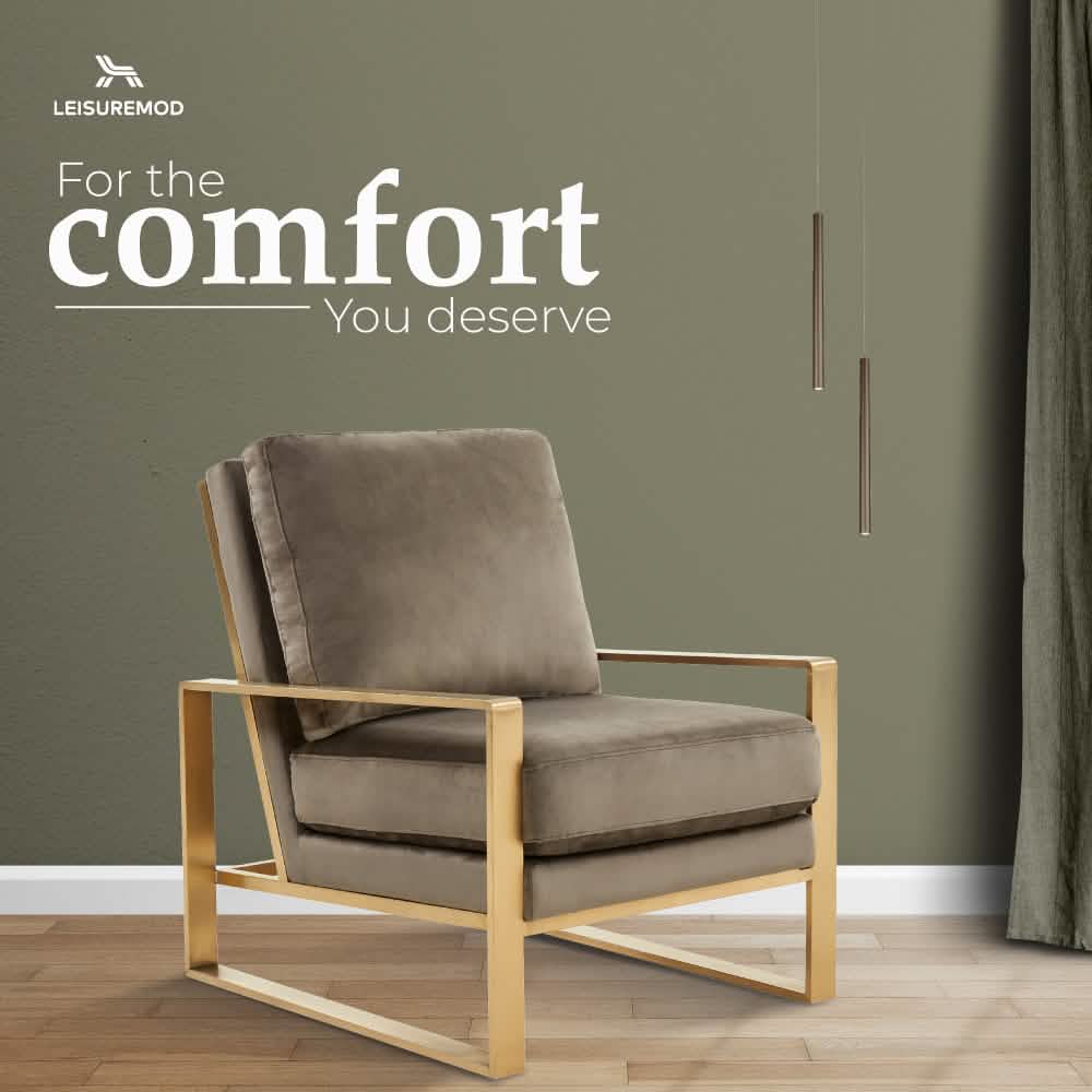 Jefferson Accent Armchair Upholstered in Velvet/Leather and Gold/Silver Metal Frame