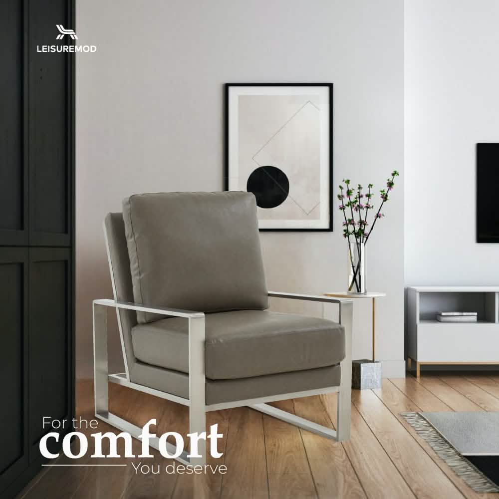 Jefferson Accent Armchair Upholstered in Velvet/Leather and Gold/Silver Metal Frame