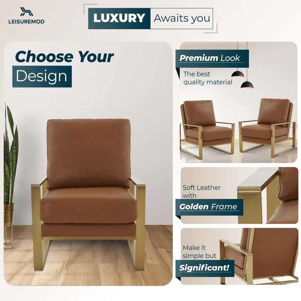Jefferson Accent Armchair Upholstered in Velvet/Leather and Gold/Silver Metal Frame