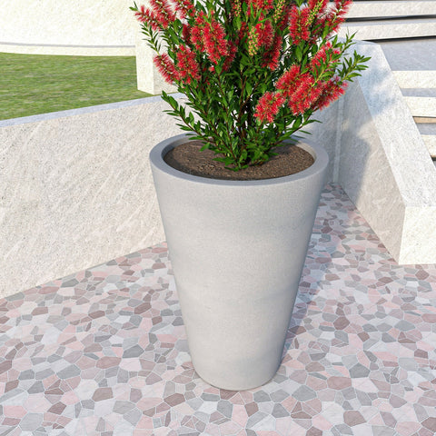 Pebble Modern Fiberstone and MGO Clay Tapered Round Planter for Indoor and Outdoor