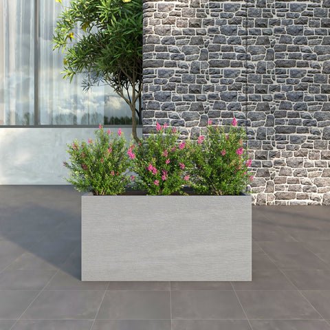 Flora Modern Rectangular Planter Pot in Fiberstone and Clay Weather Resistant Design in Grey