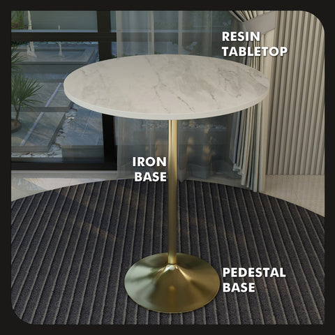 Verve Bar Height Dining Table with Round MDF, Sintered Stone, or Resin Top & Gold Stainless Steel Base