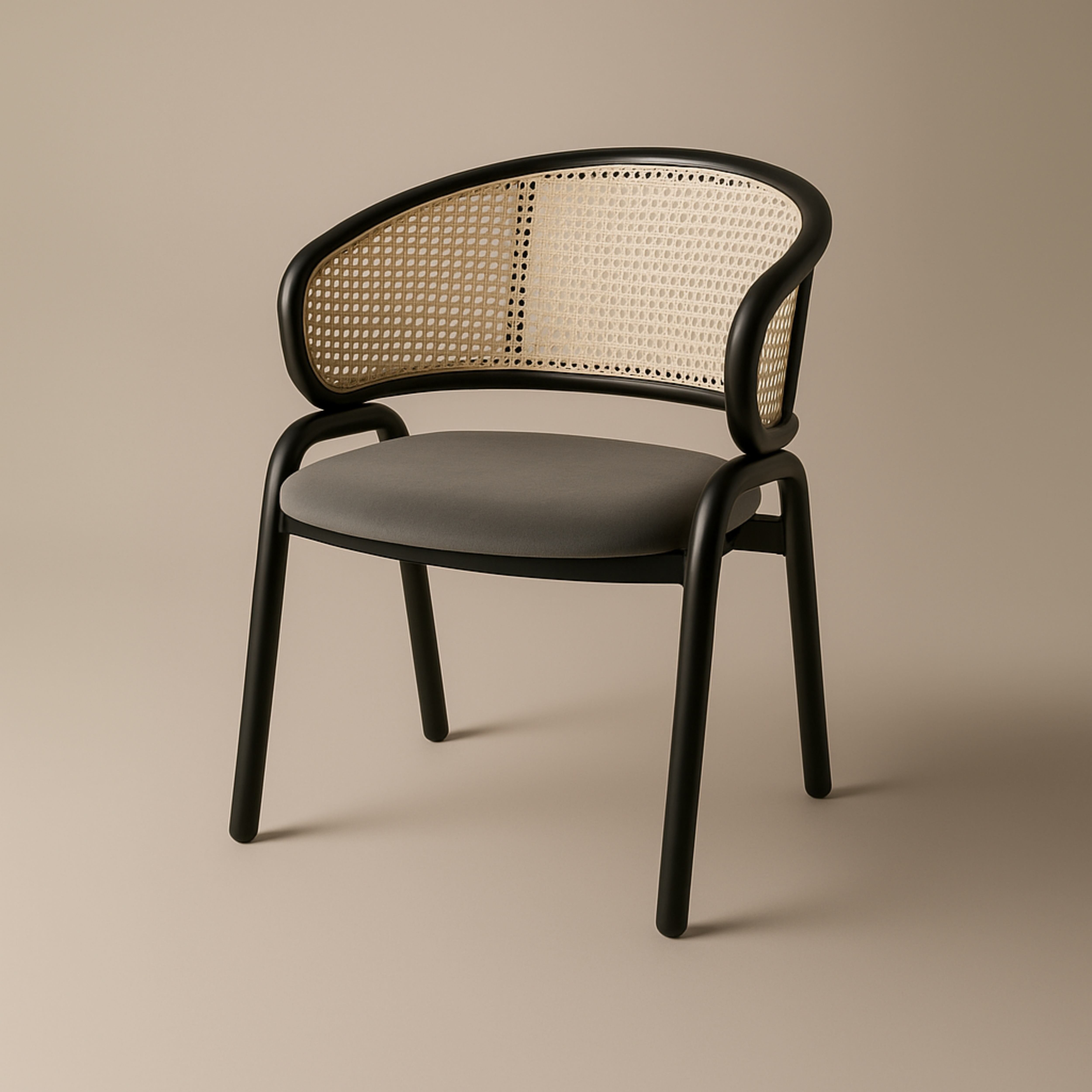 Ervilla Leather Dining Armchair in Black/White Stainless Steel Base With Wicker Back