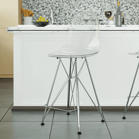 Cresco Modern Acrylic Barstool in Chrome Base for Kitchen and Dining Room