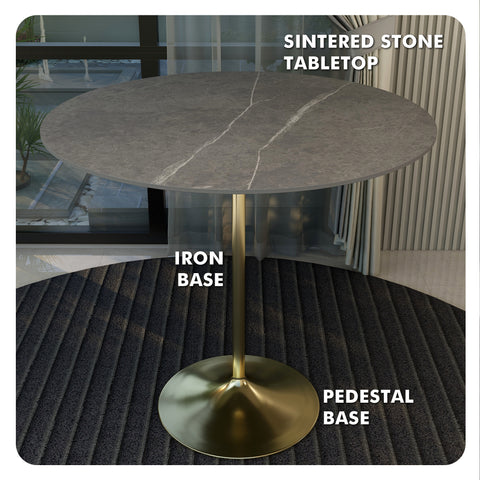 Verve Bar Height Dining Table with Round MDF, Sintered Stone, or Resin Top & Gold Stainless Steel Base