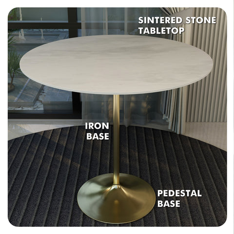 Verve Bar Height Dining Table with Round MDF, Sintered Stone, or Resin Top & Gold Stainless Steel Base