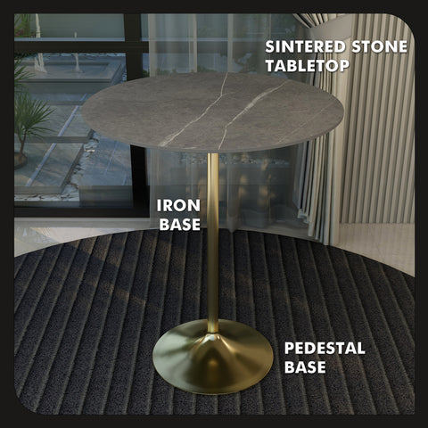 Verve Bar Height Dining Table with Round MDF, Sintered Stone, or Resin Top & Gold Stainless Steel Base