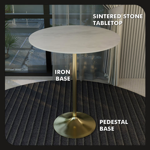 Verve Bar Height Dining Table with Round MDF, Sintered Stone, or Resin Top & Gold Stainless Steel Base