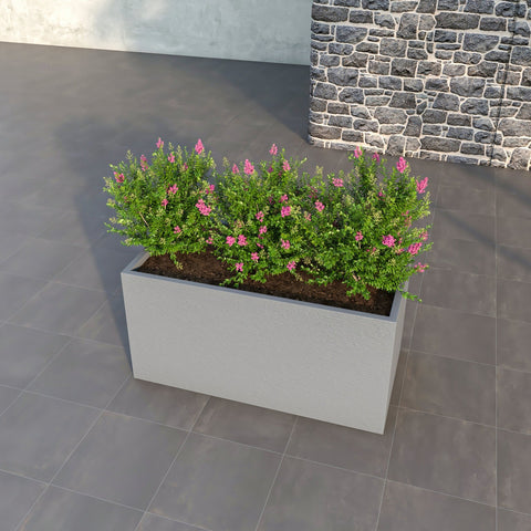 Flora Modern Rectangular Planter Pot in Fiberstone and Clay Weather Resistant Design in Grey