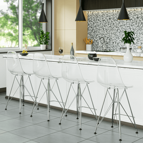 Cresco Modern Acrylic Barstool in Chrome Base for Kitchen and Dining Room