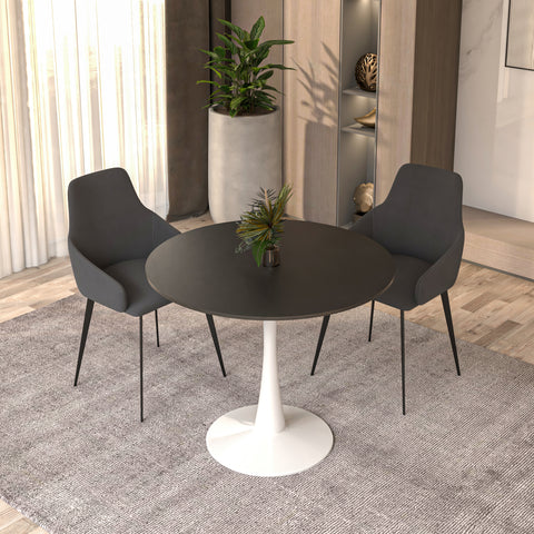 Bristol Round Dining Table with MDF/Sintered Stone/Glass Wood Tabletop in White Steel