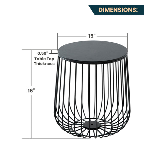 Runswick Round End Table Wood Tabletop With Steel Drum Base for Storage