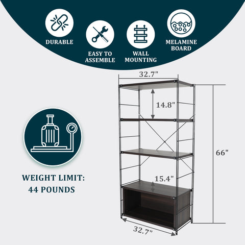 Brentwood Etagere Bookcase with Black Powder Coated Steel Frame and Melamine Board Shelves