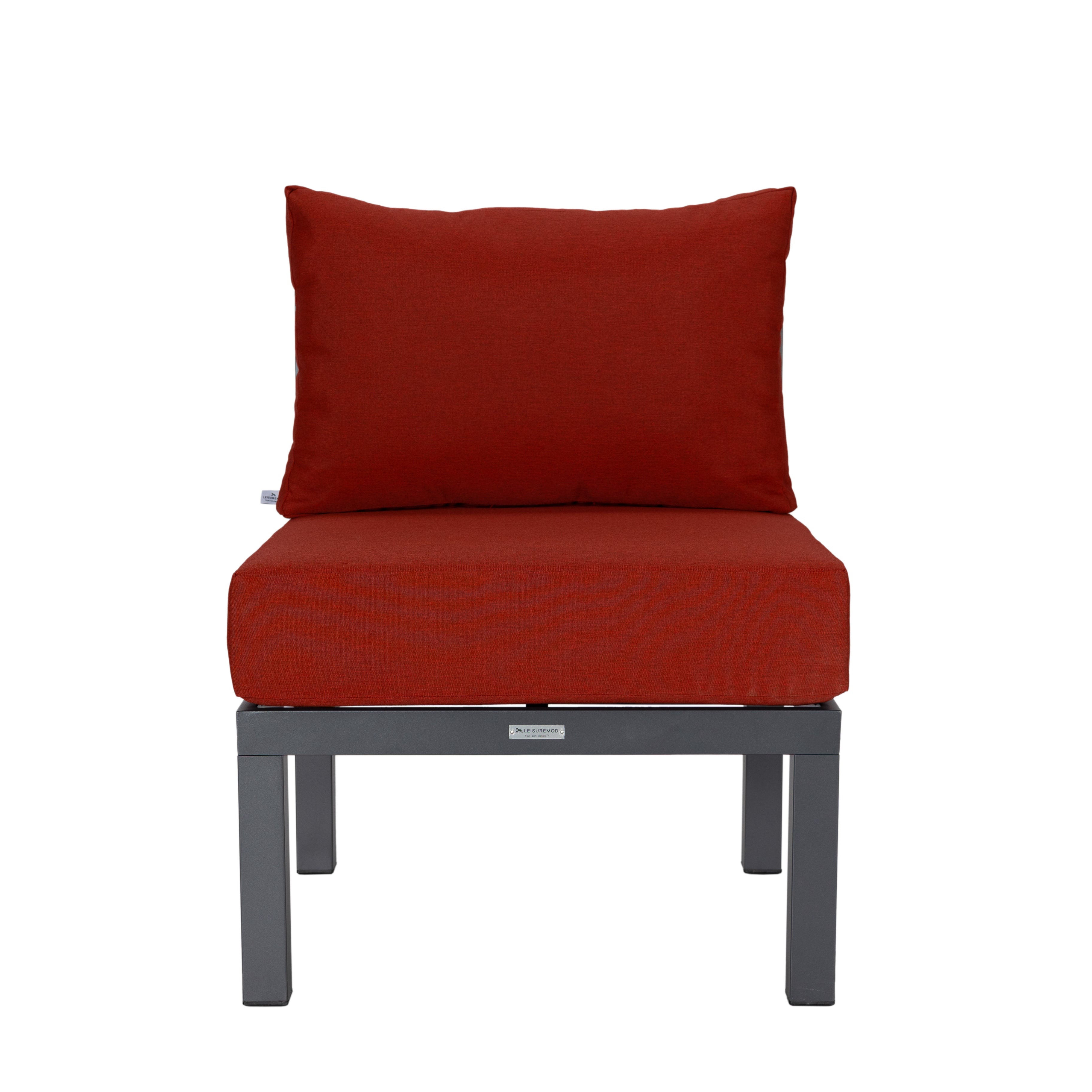 Chelsea 7-Piece Patio Sectional Set in Black Aluminum with Fire Pit Table Orange Leisuremod