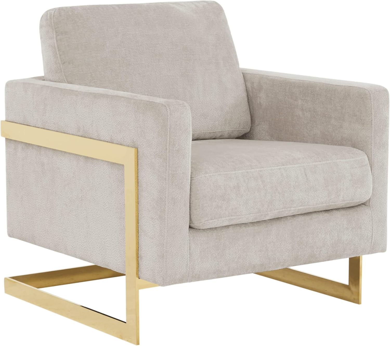 Lincoln Modern Upholstered in Fabric Single Seater Sofa With Gold/Black/White Metal Frame