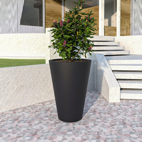 Pebble Modern Fiberstone and MGO Clay Tapered Round Planter for Indoor and Outdoor