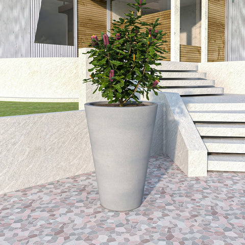 Pebble Modern Fiberstone and MGO Clay Tapered Round Planter for Indoor and Outdoor