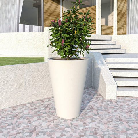 Pebble Modern Fiberstone and MGO Clay Tapered Round Planter for Indoor and Outdoor