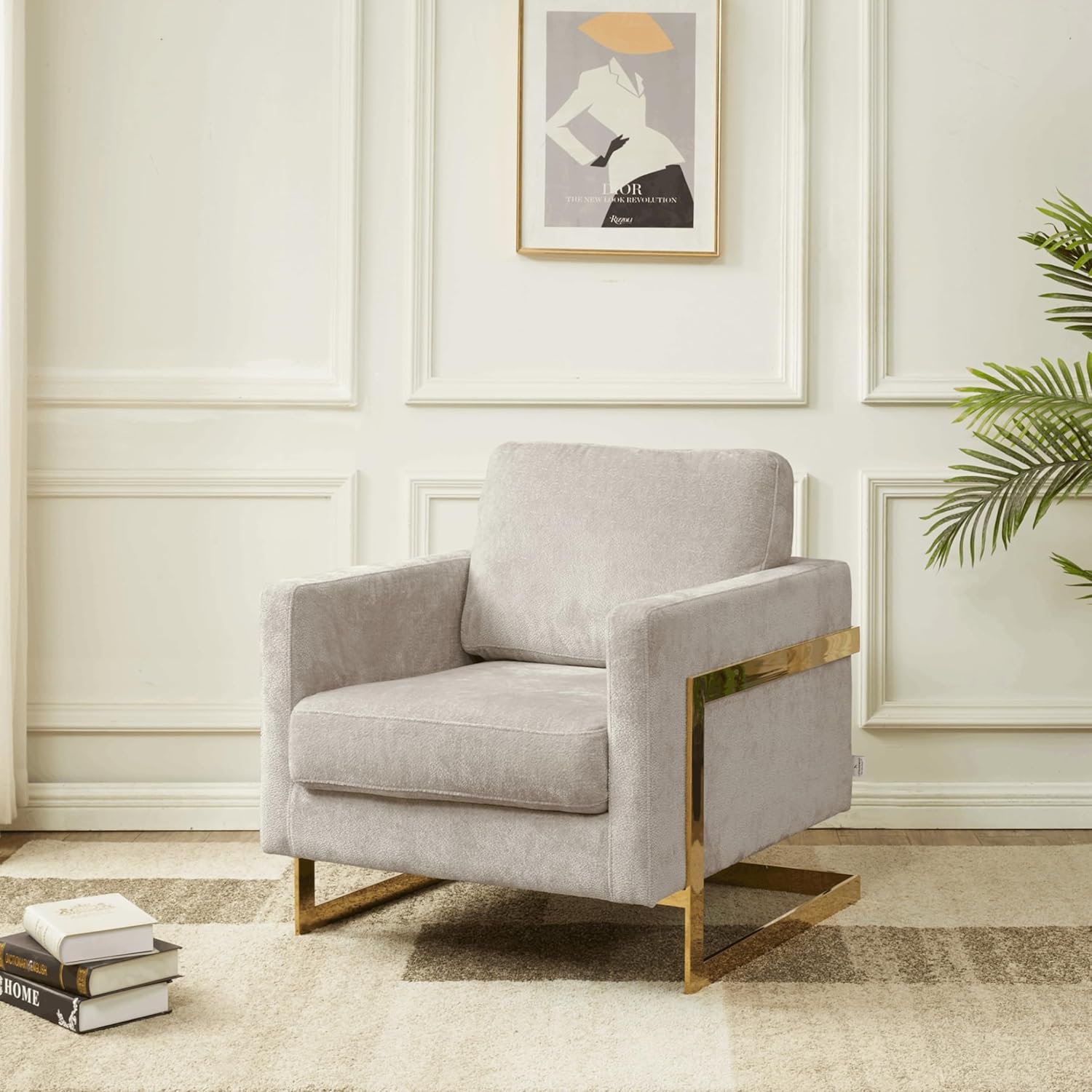 Lincoln Modern Upholstered in Fabric Single Seater Sofa With Gold/Black/White Metal Frame
