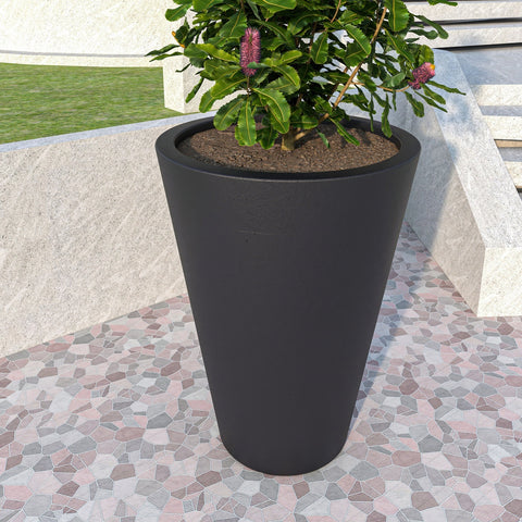 Pebble Modern Fiberstone and MGO Clay Tapered Round Planter for Indoor and Outdoor