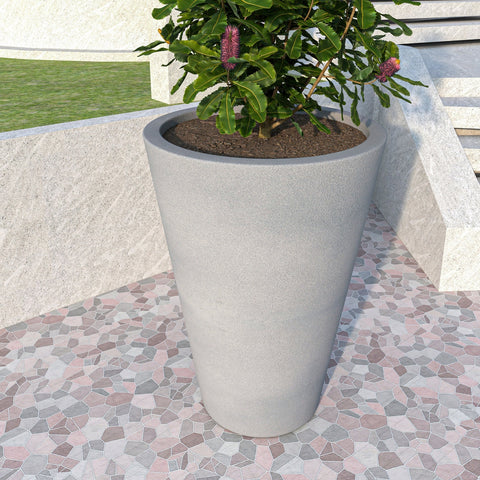 Pebble Modern Fiberstone and MGO Clay Tapered Round Planter for Indoor and Outdoor