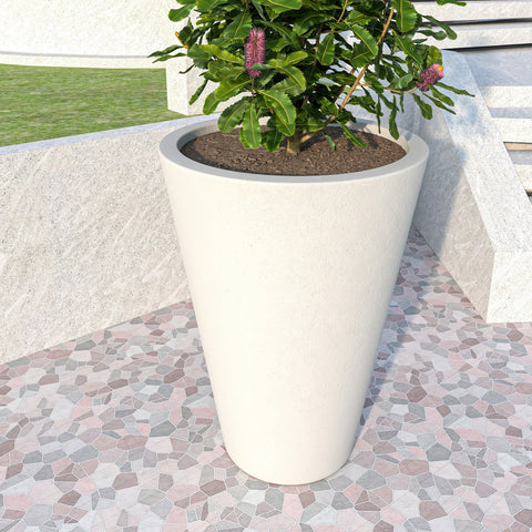 Pebble Modern Fiberstone and MGO Clay Tapered Round Planter for Indoor and Outdoor