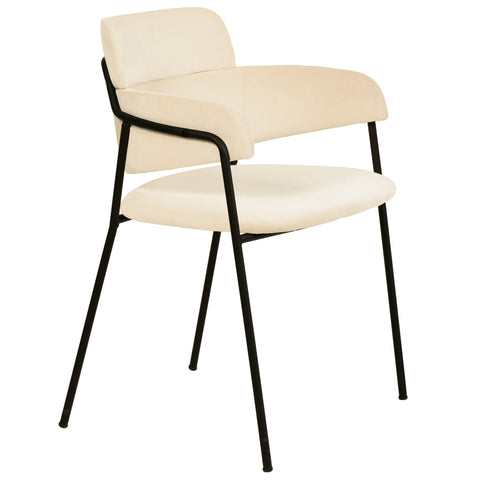 Axis Upholstered Dining Chair with Curved Open-Back and Arms and Black Stainless Steel Legs