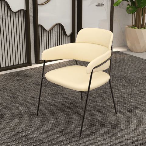 Axis Upholstered Dining Chair with Curved Open-Back and Arms and Black Stainless Steel Legs